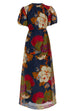Trixiedress Puff Sleeve Cut Out Waist Floral Maxi Swing Dress