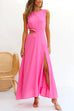 Trixiedress Sleeveless Cut Out Waist High Slit Maxi Swing Dress