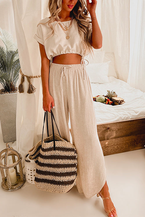 Trixiedress Drawstring Hem Crop Top Wide Leg Pants Loungewear Set