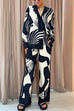 Trixiedress Graphic Printed Long Sleeve Blouse Shirt Wide Leg Pants 2 Pieces Set