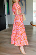 Trixiedress V Neck Smocked Waist Abstract Print Maxi Swing Dress
