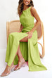 Trixiedress Sleeveless Cut Out Waist High Slit Maxi Swing Dress