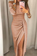 Trixiedress Off Shoulder Ruched Slit Glitter Dress
