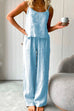 Trixiedress Cotton Linen Cami Top Wide Leg Pants Loungewear Set