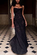 Trixiedress Spaghetti Strap Back Lace-up Applique Flower Lace Maxi Dress