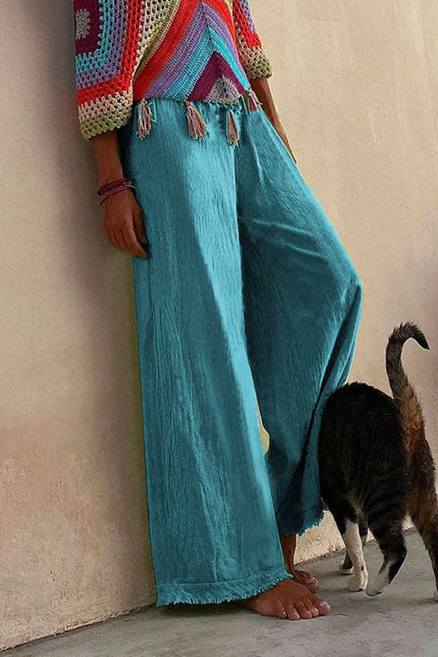 Trixiedress Solid Raw Hem Wide Leg Casual Pants