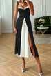 Trixiedress Tie Shoulder Color Block Splice Swing Midi Cami Dress