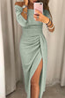 Trixiedress Off Shoulder Ruched Slit Glitter Dress