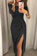 Trixiedress Off Shoulder Ruched Slit Glitter Dress