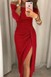 Trixiedress Off Shoulder Ruched Slit Glitter Dress