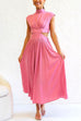 Trixiedress Mockneck Cut Out Waist Pockets Swing Dress