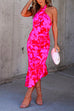 Trixiedress Cross Halter Backless Printed Irregular Ruffle Dress