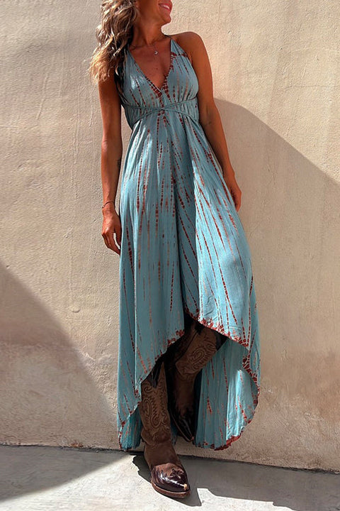 Trixiedress V Neck High Low Hem Tie Dye Maxi Cami Dress