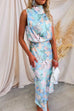 Trixiedress Irregular Tie Neck Waisted Floral Printed Maxi Satin Dress