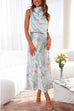 Trixiedress Irregular Tie Neck Waisted Floral Printed Maxi Satin Dress