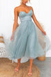 Trixiedress Adjustable Spaghetti Strap Backless Mesh Maxi Party Dress