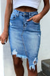 Trixiedress Ripped Raw Hem Irregular Bodycon Denim Skirt
