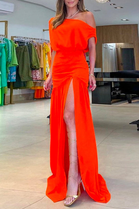 Trixiedress Cold Shoulder Waisted High Slit Maxi Party Dress