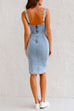 Trixiedress Adjustable Straps U Neck Slit Denim Bodycon Cami Dress