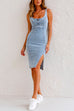 Trixiedress Adjustable Straps U Neck Slit Denim Bodycon Cami Dress