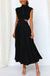 Trixiedress Mockneck Cut Out Waist Pockets Swing Dress