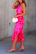 Trixiedress Cross Halter Backless Printed Irregular Ruffle Dress