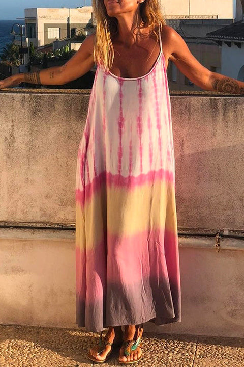Trixiedress Spaghetti Strap Sleeveless Tie Dye Maxi Dress