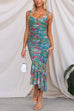 Trixiedress Mesh Overlay Ruched Floral Bodycon Midi Cami Dress
