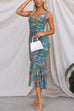 Trixiedress Mesh Overlay Ruched Floral Bodycon Midi Cami Dress