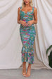 Trixiedress Mesh Overlay Ruched Floral Bodycon Midi Cami Dress