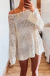 Trixiedress Long Sleeves Hollow Out Crochet Beach Cover Up Dress