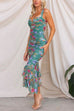 Trixiedress Mesh Overlay Ruched Floral Bodycon Midi Cami Dress