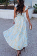 Trixiedress Ruffled Shoulder Bow Knot Waist Slit Printed Vintage Party Dress