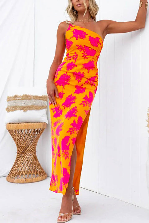Trixiedress One Shoulder Side Split Printed Cami Maxi Dress