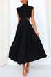 Trixiedress Mockneck Cut Out Waist Pockets Swing Dress