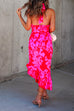 Trixiedress Cross Halter Backless Printed Irregular Ruffle Dress