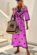 Trixiedress V Neck Tie Waist Side Split Bohemia Printed Maxi Dress