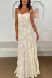 Trixiedress Spaghetti Strap Back Lace-up Applique Flower Lace Maxi Dress