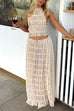 Trixiedress Ruffle Trim Halter Backless Crop Top Drawstring Waist Pleated Maxi Skirt Set