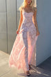 Trixiedress Spaghetti Strap Back Lace-up Applique Flower Lace Maxi Dress